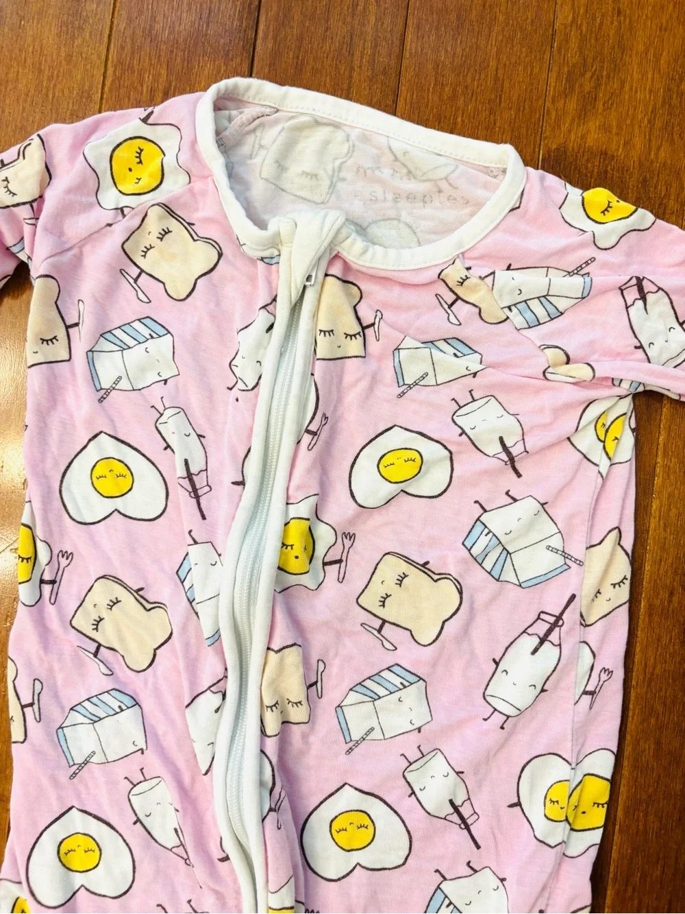 Little Sleepies Pink Breakfast Print Zippered Baby Sleepsuit